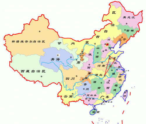 中国省份地图及简称和行政中心 