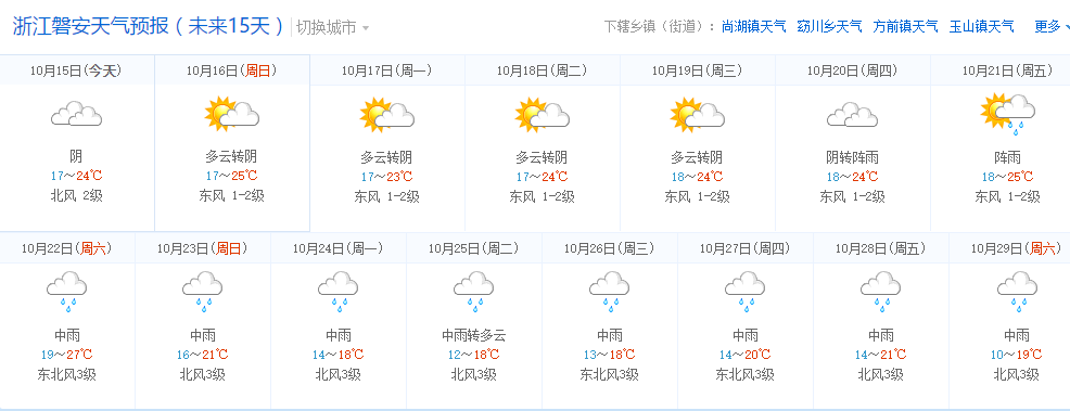 浙江15日天气预报 