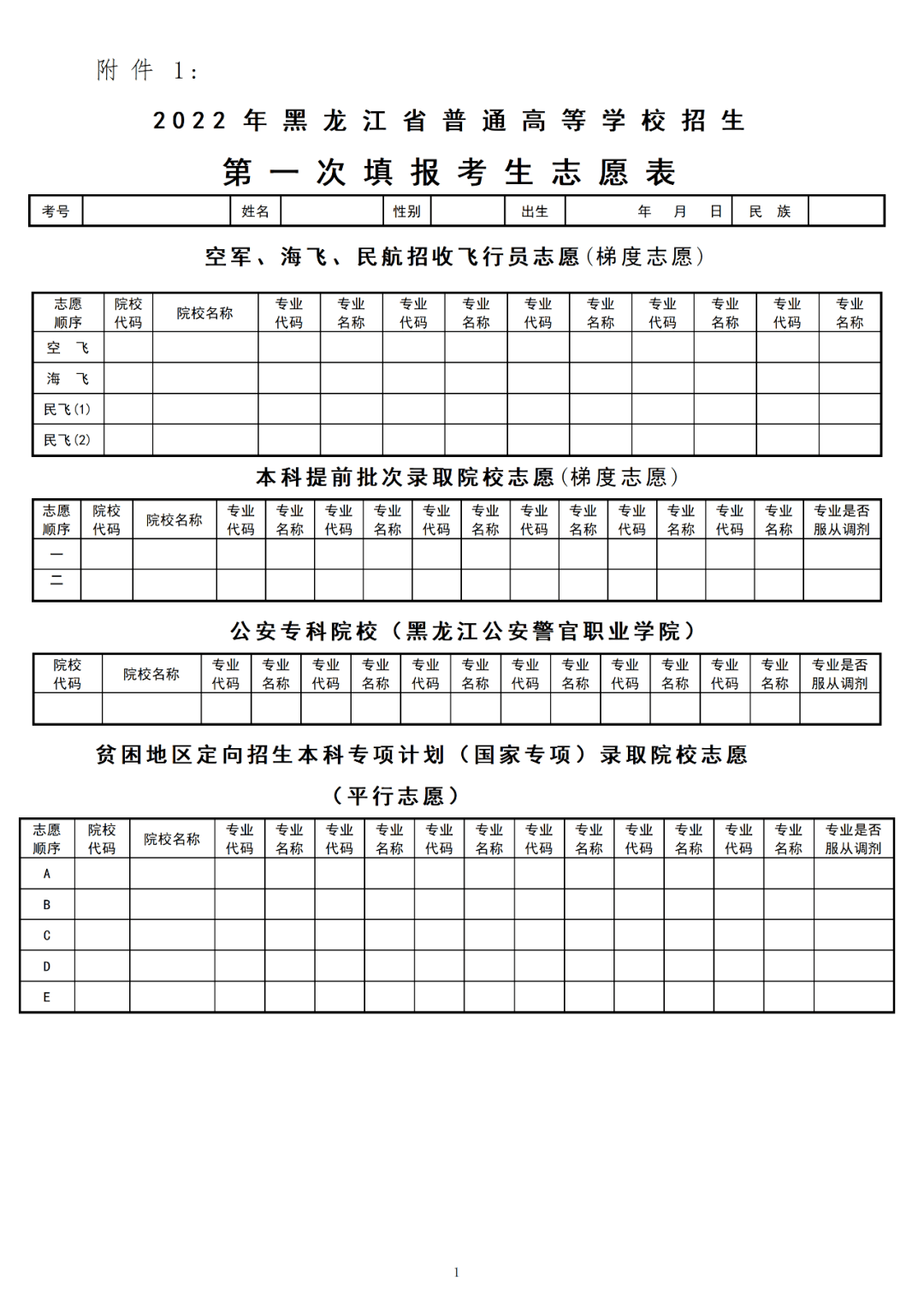 高考志愿表2022正式版安徽 